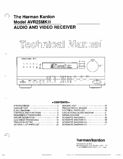 harman/kardon AVR25II Technical Manual